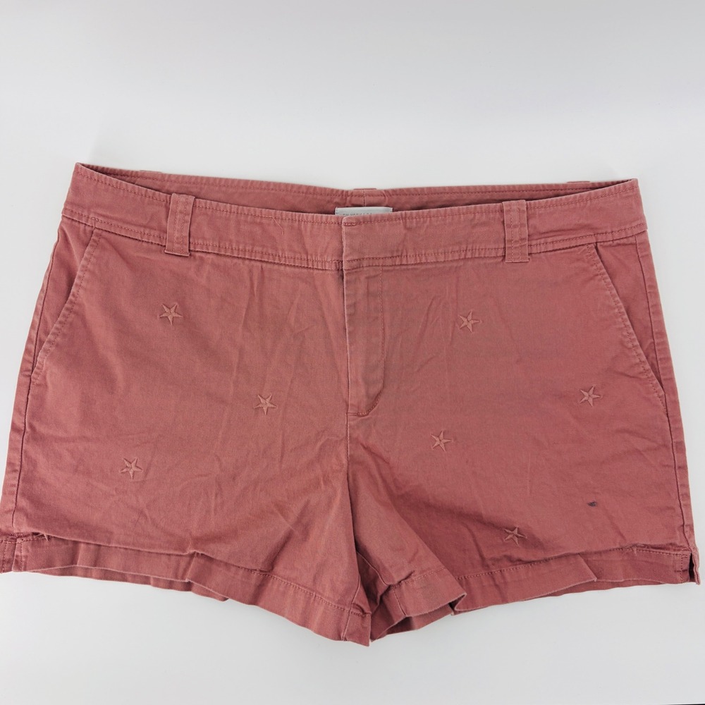 New York & Company Women 14 Mauve Pink Star Embroidered Chino Shorts Coral